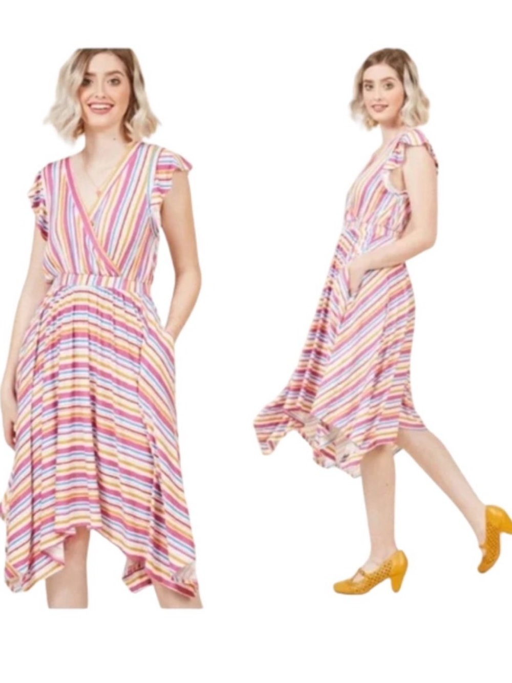 ModCloth Verified Vacation Multicolor Striped Women's Dress SZ Large